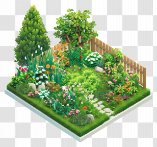 Urban Garden - Colorful Garden With Flowers And Grass Transparent PNG