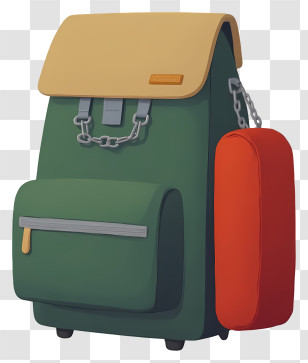Camping Backpack - Green And Orange Backpack With Chain Transparent PNG