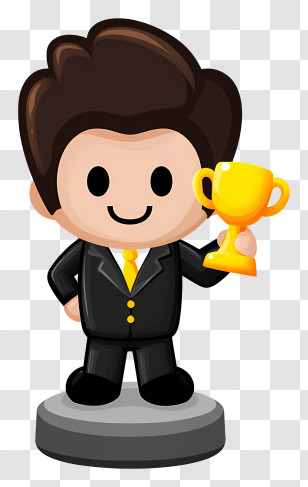 Business Winner - Cartoon Character Holding A Trophy Transparent PNG