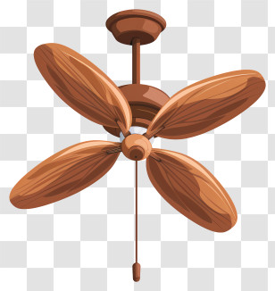 Ceiling Fan - Wooden Ceiling Fan With Four Blades Transparent PNG