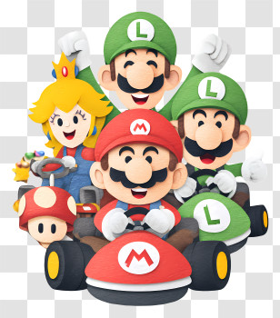 Mario Kart - Fun Racing Characters In Cars Transparent PNG