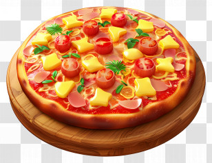 Hawaiian Pizza - Pizza With Toppings On Wooden Platter Transparent PNG