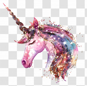 Glitter Unicorn Horn - Magical Unicorn With Sparkling Rainbow Mane Transparent PNG
