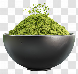 Matcha Powder - Black Bowl Filled With Green Matcha Powder Transparent PNG