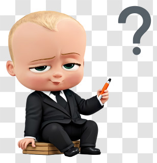 Boss Baby Thinking - Confident Baby In Black Suit Transparent PNG