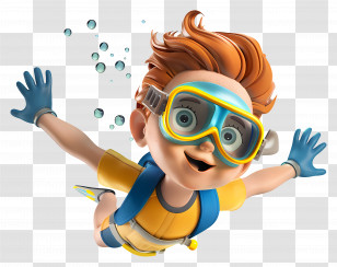3d Boy - Diving Kid With Goggles Transparent PNG