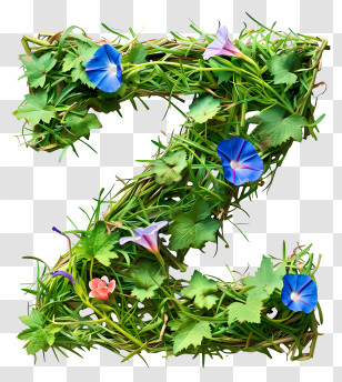 Floral Letter Z - Leafy Artistic Letter Z With Flowers Transparent PNG