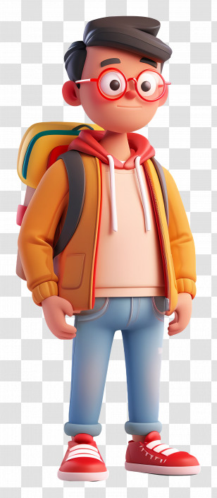 School Student - Cartoon Backpacker Boy With Glasses Transparent PNG