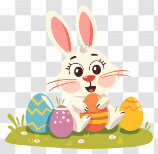 Rabbit With Easter Eggs - Cute Easter Bunny With Decorated Eggs Transparent PNG