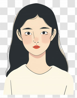 Korean Woman - Cartoon Woman Portrait Digital Illustration Transparent PNG