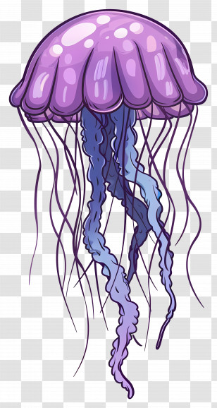 Jelly Fish - Purple Jellyfish With Detailed Tentacles Transparent PNG
