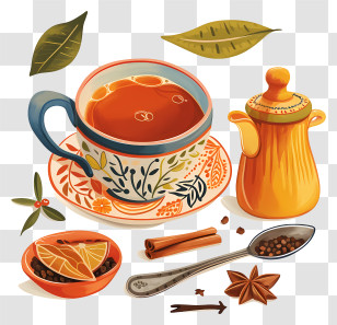 Masala Chai Tea - Illustration Of Tea Cup With Spices Transparent PNG