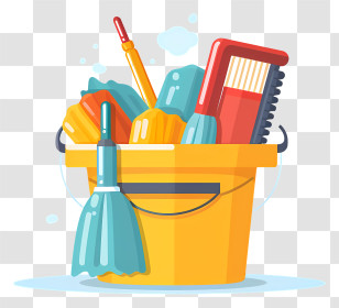 Cleaning Tools - Cleaning Supplies In Yellow Bucket Transparent PNG