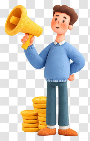 Man Holding Megaphone - Promo Announcer With Coins Transparent PNG