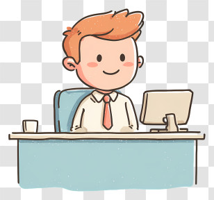 Cartoon Receptionist At Reception Desk - Cartoon Office Worker At Desk Transparent PNG