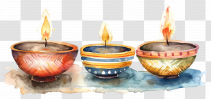 Diwali Diya - Decorative Oil Lamps With Colorful Designs For Diwali Transparent PNG