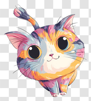 Kawaii Cat - Colorful Cartoon Cat Transparent PNG