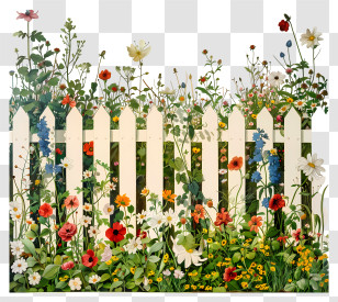 Garden Fence - Garden Fence Decorated With Colorful Flowers Transparent PNG