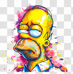 Homer Simpson - Colorful Abstract Cartoon Character Portrait Transparent PNG