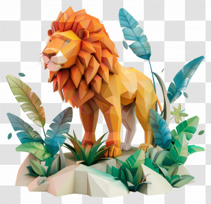 Forest Lion - Geometric Low-Poly Lion Illustration Transparent PNG