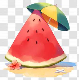 Watermelon Slice - Watermelon Slice With Beach Umbrella Cartoon Transparent PNG