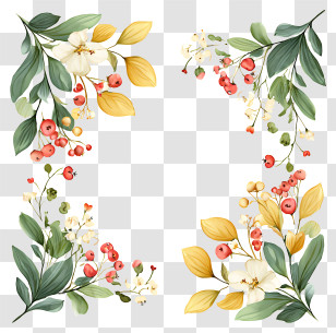 Square Floral Frame - Elegant White Floral Corner Frame Transparent PNG
