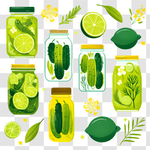 Lime Pickles - Assorted Pickled Jars With Cucumbers And Limes Transparent PNG