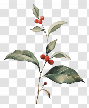 Watercolor Coffee Plant - Plant Branch With Red Berries Illustration Transparent PNG