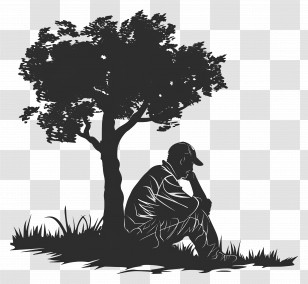 Old Man - Person Sitting Under Tree Silhouette Transparent PNG