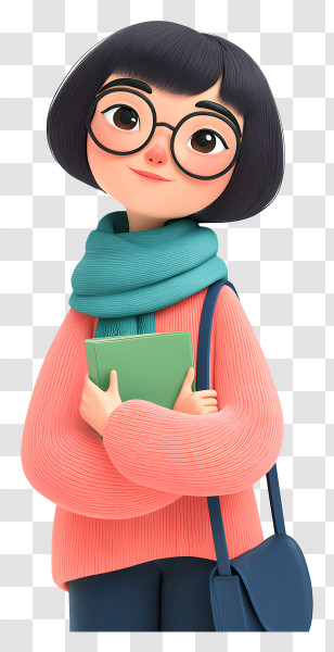 Cartoon Woman Teacher - Cozy Student Girl With Book Transparent PNG