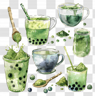 Matcha Drink - Green Tea Drinks With Matcha And Bubbles Transparent PNG