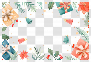 Christmas Background - Christmas Frame With Bells And Wrapped Presents Transparent PNG