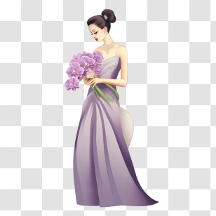 Purple Dress
 - Elegant Lady Holding Flowers In A Beautiful Dress Transparent PNG