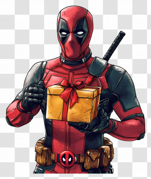 Merry Christmas - Red Character Holding A Christmas Gift Transparent PNG