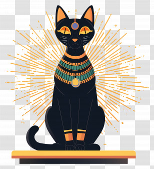 Egyptian Cat - Black Egyptian Cat Figurine With Golden Accents Transparent PNG