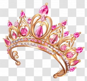 Tiara - Golden Tiara With Pink Gemstones Transparent PNG