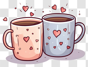 Coffee Cup - Romantic Cups With Heart Decoration For Couples Transparent PNG