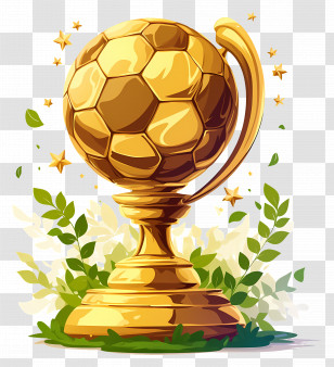 Golden Soccer Trophy - Golden Soccer Trophy With Leaves Transparent PNG