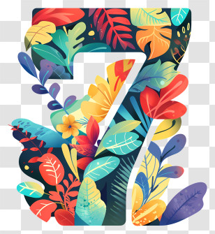 Number 7 - Colorful Floral Number 7 Transparent PNG
