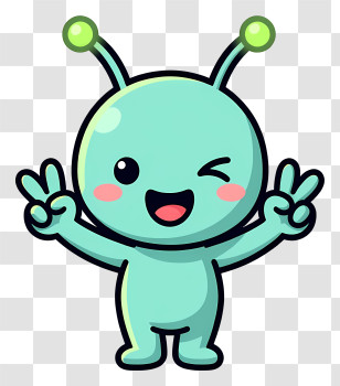 Kawaii Alien - Winking Alien Showing Peace Transparent PNG