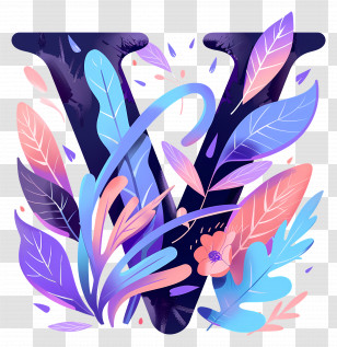 Letter V - Colorful Floral Letter V Transparent PNG