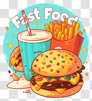 National Fast Food Day - Fast Food With Burger And Drink Transparent PNG