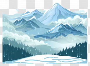 Rainy - Snowy Mountain Landscape With Overcast Sky And Rain Transparent PNG