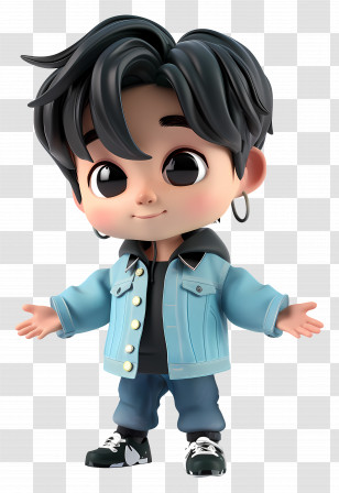 Bts - Chibi Boy In Blue Jacket Transparent PNG