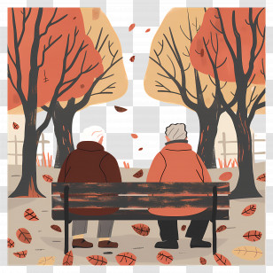 Senior Citizens Day - Tranquil Autumn Park Bench Scene Transparent PNG