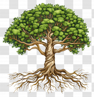 Tree With Roots - Illustration Of A Green Tree With Roots Transparent PNG