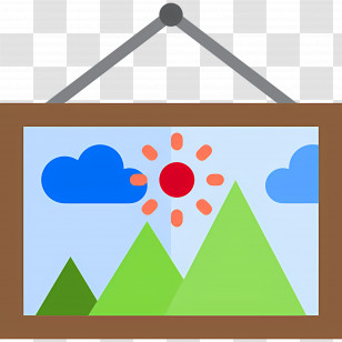 Photo Frame - Landscape Painting With Mountains And Sun Transparent PNG