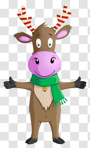 Cartoon Reindeer - Friendly Reindeer With Scarf Transparent PNG