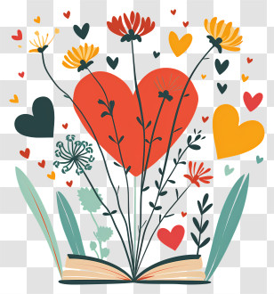 Open Book - Heart And Flower Love Art Illustration Transparent PNG