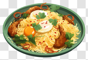 Hand Drawn Chicken Biryani - Flavorful Plate Of Spicy Biryani With Garnish Transparent PNG